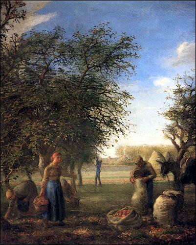 A quel peintre réaliste, célèbre pour ses scènes champêtres, un des fondateurs de l'école de Barbizon, doit-on cette  Récolte de pommes  peinte en 1869 ?