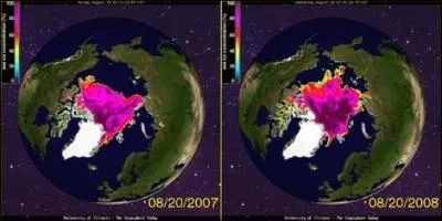 Cet t 2008, la banquise du ple nord est plus grande que l'an dernier. De combien ?