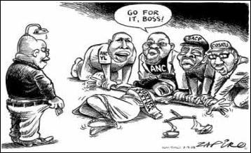 Un dessin de presse a mis l'Afrique du Sud dans tous ses états. Quel homme politique montre-t-il prêt à violer une jeune femme représentant la justice ?