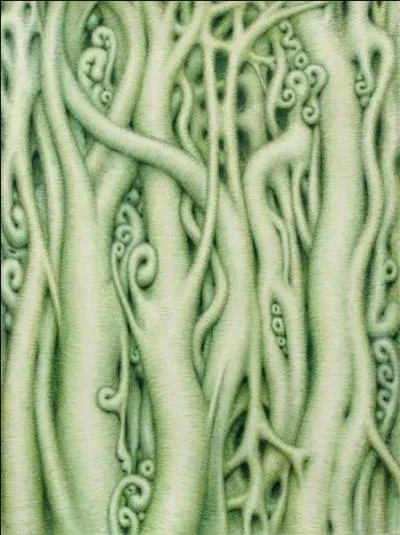 Ces arbres serrs et mls peints par Alexander Ross, arbres qui semblent vivants, en rappellent d'autres qui n'hsitaient pas  lancer branches et racines pour capturer des sorciers. Cela rappelle une scne frappante du film... ?