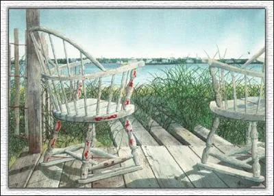 Voil un dcor de terrasse de Marshall Dubock, avec une vue sur mer, apparemment tout  fait paisible. Si l'on y regarde de plus prs, on voit que ce tableau rappelle tout  fait le moment-cl d'un film trs prenant. A votre avis, lequel ?