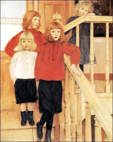 Avec un peu d'imagination, sur ce tableau de Fernand Khnopff, les trois premiers enfants sur l'escalier semblent tre ceux du film  succs... ?