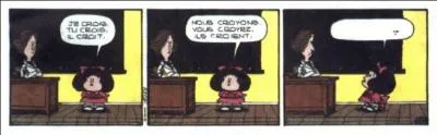 Ah l'cole, l'cole... Mafalda a la capacit inne d'aller un peu plus loin de ce que les adultes souhaiteraient. Sinon, voyez ce qu'une simple conjugaison lui fait penser !
