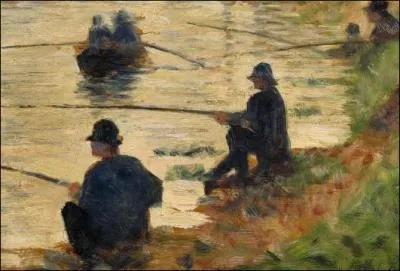Pionnier de la technique de chromo-luminarisme, appele plus couramment pointillisme il a ralis en 1883 cette huile sur toile  Les pcheurs  la ligne ...