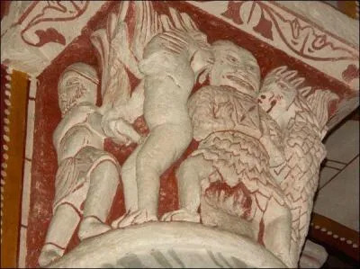 Satan est un tentateur rus et multiforme, l'une des figures les plus familires des difices au XIe sicle et au XIIe sicle. Ses manifestations sont effrayantes :  une barbiche de ----, les oreilles ---- et pointues, les cheveux ----, des dents de ----, un crne allong, la poitrine enfle, le dos ---- et les fesses ---- .