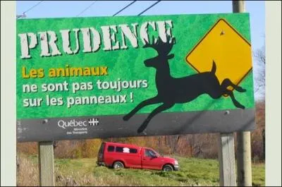 Cette pancarte nous met en garde contre un animal meurtrier sur nos routes du Canada. Quel est cet animal (nom franais ici, pour vous simplifier la vie) ?