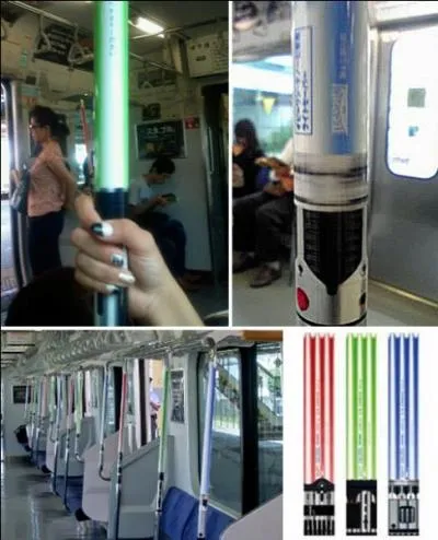 Et voici Star Wars reconverti dans les transports en commun : les sabres-lasers servent de barres de maintien pour les passagers. Ce qui veut dire, selon les codes de la saga, que les passagers sont devenus... ?