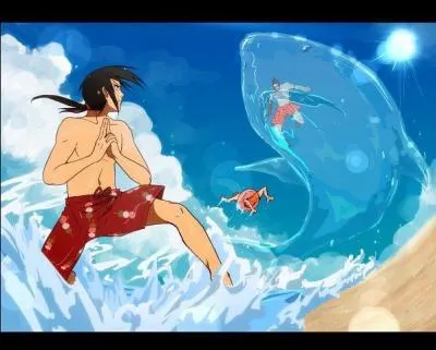 Encore  la mer ! Cette fois-ci, qui fait le jutsu du requin ? (Attention, petit pige. )