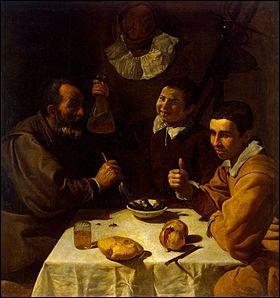 A quel peintre baroque du 17e siècle considéré comme un des maîtres de la peinture universelle, doit-on  Trois hommes à table, le déjeuner  ?