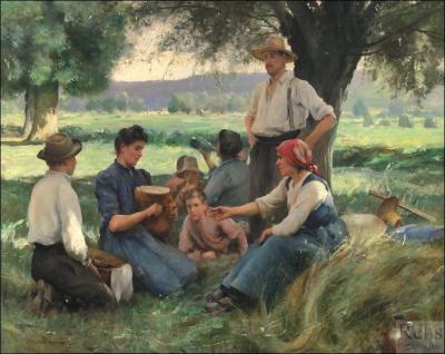 Quel peintre naturaliste français, grand observateur de la vie paysanne, et grand peintre animalier de son époque, a réalisé  Le déjeuner des moissonneurs  en 1905 ?