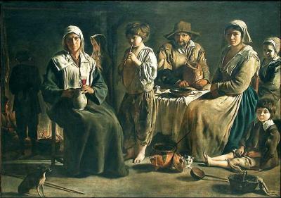  Famille de paysans dans un intérieur . Ce tableau, très fort émotionnellement, sombre et lumineux à la fois, est considéré comme le chef-d'oeuvre du cadet d'une fratrie de peintres, nés à Laon, en Picardie. Qui est ce peintre ?