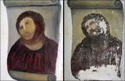 Une restauratrice amateur a massacr un portrait du Christ, tableau peint  l'origine par Elas Garca Martinez. O se trouve cette oeuvre ?