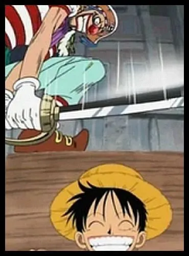 Épisode 52 - Luffy manque de se faire couper la tête par Baggy à l'endroit même où Gol D. Roger est mort, 22 ans auparavant. Qu'est-ce qui le sauve ?