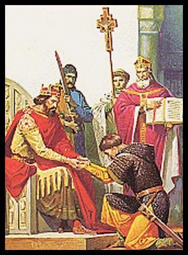 Concluons en vrifiant si vous avez bien compris... Sur cette illustration, comme sur le sceau ci-dessus, lequel est le vassal ?