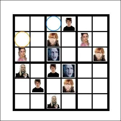 Sance Sudoku ! Quel personnage peut-on mettre dans le cercle bleu ? Et dans le jaune ?