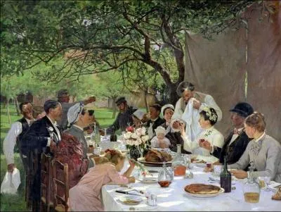 Tmoignage charmant de la vie normande au XIXe sicle ,  Un repas de noces  Yport  est une oeuvre du peintre et sculpteur...
