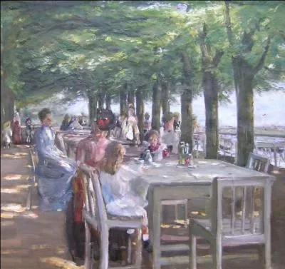  La Terrasse du restaurant Jacob   Nienstedten au bord de l'Elbe, est une oeuvre de 1902 de quel peintre connu pour ses scnes de la campagne bavaroise ?