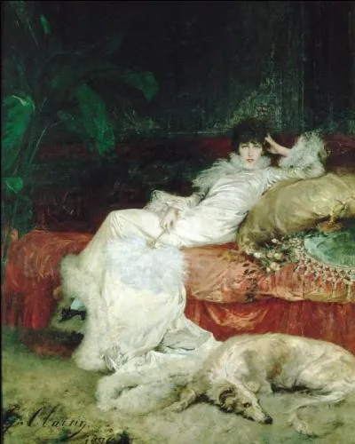 Peintre voyageur du 19e sicle il est surtout connu pour ses portraits de la grande actrice Sarah Bernhardt, comme celui-ci, excut en 1876, et expos au Petit Palais. Qui est cet artiste ?
