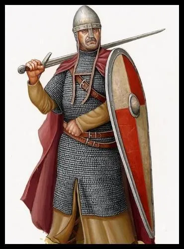 Voici un chevalier de la fin du XIe sicle, environ. Quel type d'quipement typique ne voit-on pourtant pas sur la photo ?