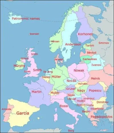 Selon cette carte, quel est le nom le plus rpandu en France ?