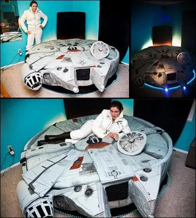 Pour finir, le top du top, le  dormir Star Wars , lumires comprises. Voici le lit Millenium Falcon, et on espre bien sr... ?