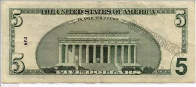 Le personnage reprsent sur le billet de 5 dollars US est George Washington.