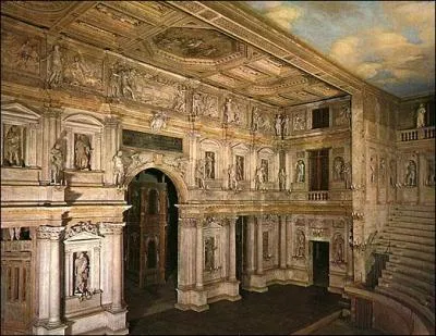  partir de la fin du XVI sicle , les trtaux sont dlaisss pour des thtres de pierre. Quel est ce thtre clbre, somptueux, incroyable qui reoit en 1585 les comdiens lgendaires ?