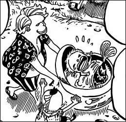 Page 137, tome 66,  One Piece . On peut voir un petit garon qui demande  son pre s'il peut avoir un chapeau de paille pour faire comme Luffy. Quel est le mot crit sur le tee-shirt de ce petit garon ?