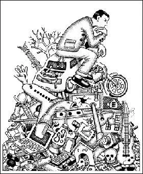 Voil cet homme assis sur une montagne de dchets. Voil le sicle dans lequel nous vivons. Mais  quelle oeuvre sculpturale le dessin fait-il rfrence et de quelle poque date cette oeuvre ?