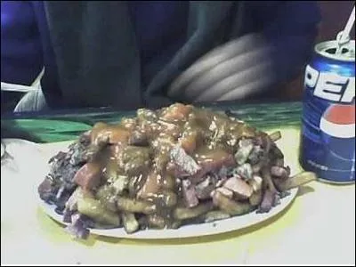 Et l, on peut commencer  sombrer dans des poutines totalement dlirantes. Comme celle-ci : la poutine T-Rex (du nom du dinosaure). Une poutine pour carnivores. De quoi est-elle constitue (faite pour affronter les - 35 degrs) ?