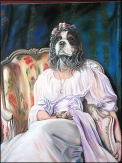 Daniel Trammer valorise ses portraits d'animaux par la tenue vestimentaire esthtique les rapprochant de l'humain. Quelle est cette chienne prenant une pose lgante et hautaine ?