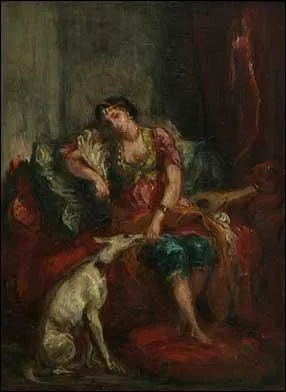 Peinture d'un portrait de lvrier et femme. Ce tableau date de 1854, et fut ralis par :