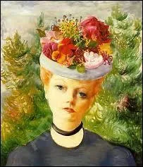 Portrait de Suzanne R. au chapeau fleuri.