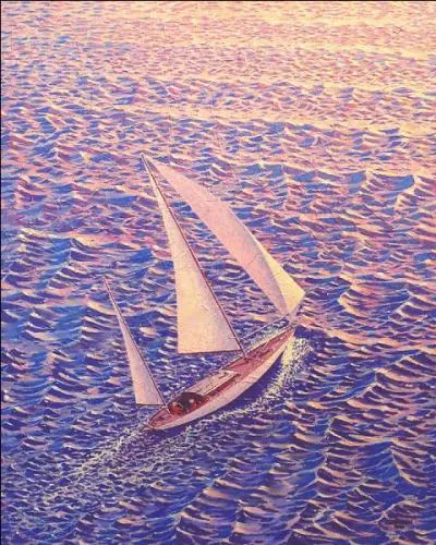 La lumire de cette peinture est presque surnaturelle, mer et voiles en deviennent argentes. Qui est l'auteur de cette frie maritime ?