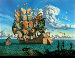 S'il voit des voiles-fleurs, il voit aussi des voiles-papillons... Kush est aussi l'auteur de ce voilier de rve, dont on peut dire qu'il navigue... ?