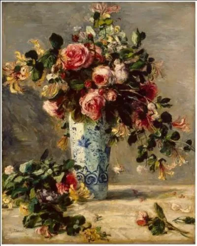 Par quel peintre impressionniste a t ralis, vers 1880, ce tableau intitul  Roses et jasmin dans un vase de Delft ?