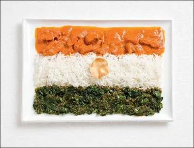 Ce drapeau est fait  base de curry, de riz et d'une galette Papadum. Quel pays reprsente-t-il ?