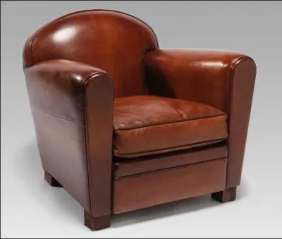 Le fauteuil club. Arriv d'Angleterre  la fin du XIXe sicle, il trouve une volution dans la forme et les matriaux en France. Typique de l'Art dco, il tait fabriqu  l'origine en bois et cuir. En France, il se pare de tissus, et devient rond, droit, arrondi,  moustache  durant l'aprs-guerre.  l'origine, savez-vous dans quel cuir il tait fabriqu ? (Plus il est vieux, plus il est beau).
