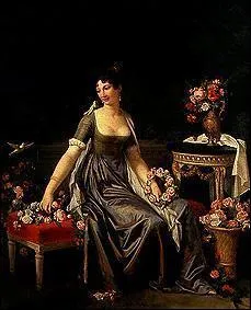 Qui a peint cette femme avec des fleurs et des oiseaux ?