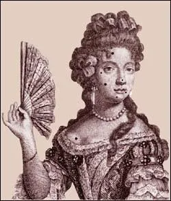 C'est surtout au XVIIIe que les femmes ornaient leur peau blanche d'une mouche en taffetas . Ces mouches portaient des noms assez suggestifs. Comment appelait-on la mouche place sur le nez ?