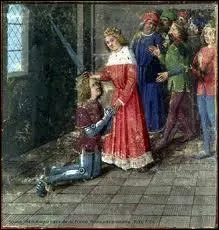 Comment appelle-t-on la crmonie durant laquelle un jeune noble reoit ses armes des mains d'un seigneur et devient chevalier ?