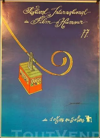 Magnifique affiche du dessinateur et humoriste Bonnaff, elle illustre le Festival International du film d'humour en 1977, dans quelle station de sports d'hiver situe dans le Massif de Belledonne a-t-il t organis durant 20 ans ?