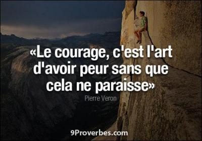 Aristote dfinit ainsi le courage :   Le courage est un juste milieu entre la crainte et la tmrit   . Selon le philosophe, le courage est rel quand la peur est ressentie. En consquence, si le danger est affront sans peur, on peut alors parler ...