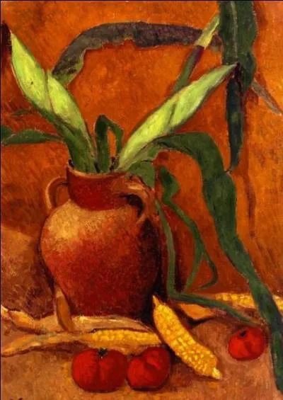 Nature morte avec mas et tomates.