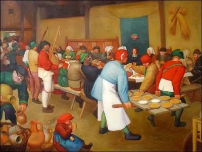 Deux piliers des missions culinaires de la tlvision dans leur lment, dans ce tableau de Bruegel   Le Repas de noce   ! Qui sont-ils ?