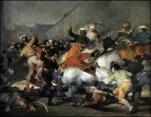 Je m'appelle Francisco de Goya, n le 30 mars 1746  Fuentetodos (Espagne) , dcd  Bordeaux le 16 avril 1828. Peintre de mouvement Romantique et graveur, je peins cette toile mesurant 266cm x 345cm en 1814. Ce tableau reprsente une scne qui eut lieu le 2 mai 1808  Madrid, lors d'un soulvement contre Joseph Bonaparte, il appartient maintenant au gouvernement espagnol :