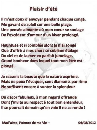 Un pome qui compte 14 vers : 2 quatrains suivis de 2 tercets est un 