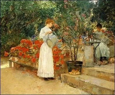 Qui a peint cette femme arrosant ses fleurs sur cette toile intitule  Aprs le djeuner  ?