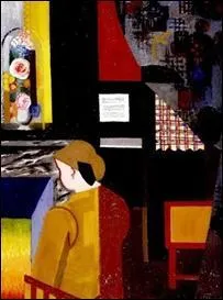 Femme devant l'tre de la chemine.