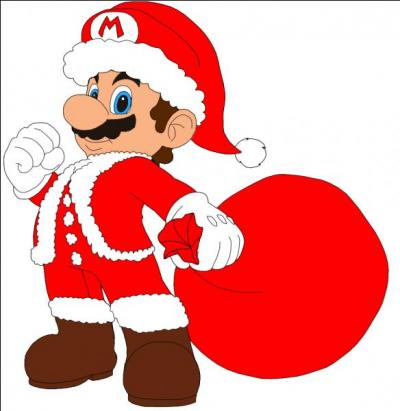 Voici Mario, qui va apporter les cadeaux pour la fte, mais savez vous quelle chose qui est toujours sur sa tte, et qui maintenant a t remplace par le bonnet de Nol ?